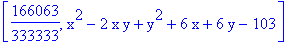 [166063/333333, x^2-2*x*y+y^2+6*x+6*y-103]